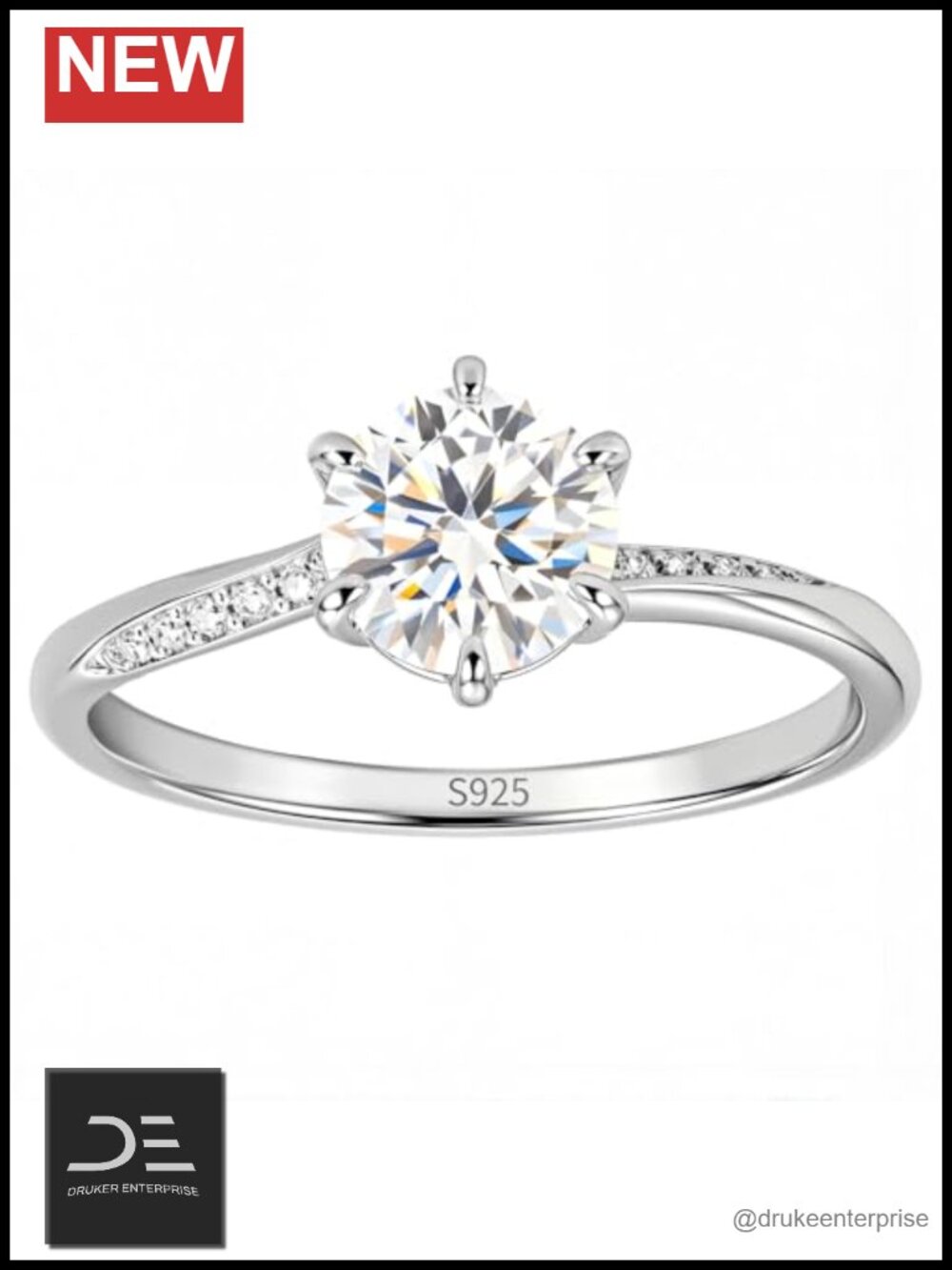 0.5ct Moissanite Engagement Ring 925 Sterling Silver Promise Ring for Women